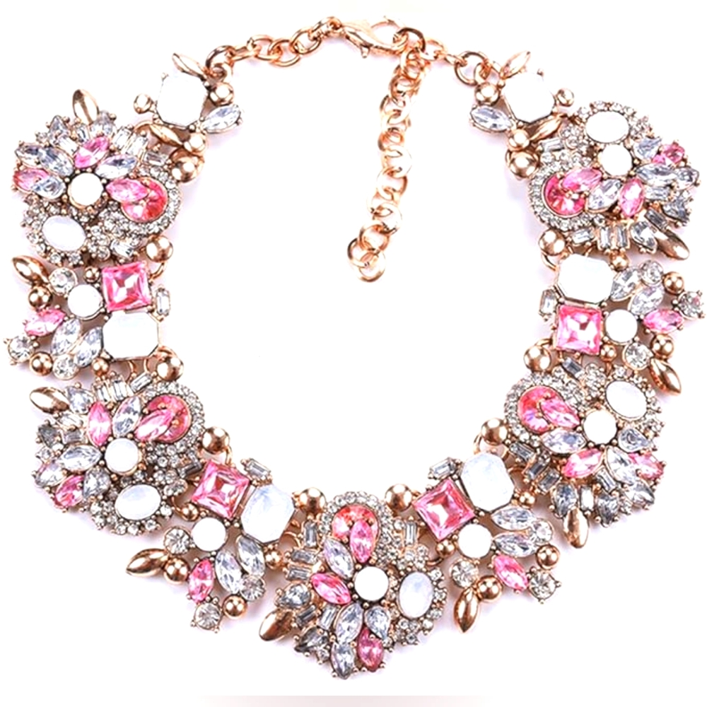 Elegant Pink Multicolor Bejeweled Collar Necklace